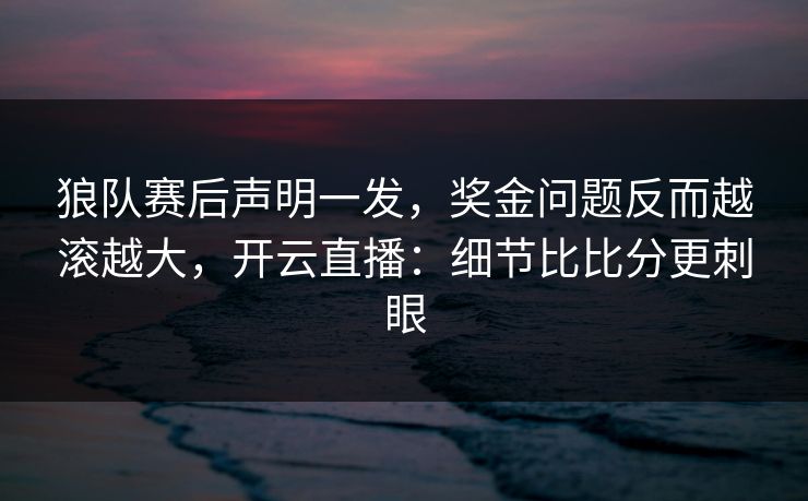 狼队赛后声明一发，奖金问题反而越滚越大，开云直播：细节比比分更刺眼